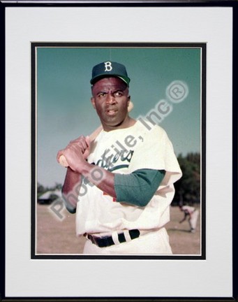 Jackie Robinson, Brooklyn Dodgers Double Matted 8" X 10" Photograph in Black Anodized Aluminum Frame