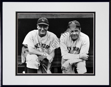 Babe Ruth and Lou Gehrig, New York Yankees (Posing) Double Matted 8" X 10" Photograph in Black Anodized Alumin