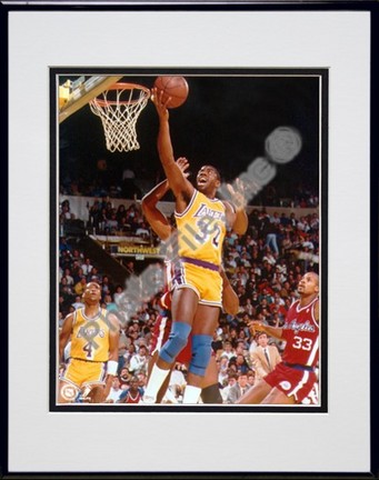 Magic Johnson, Los Angeles Lakers Double Matted 8" X 10" Photograph in Black Anodized Aluminum Frame