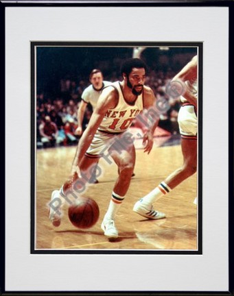 Walt Frazier, New York Knicks Double Matted 8" X 10" Photograph in Black Anodized Aluminum Frame