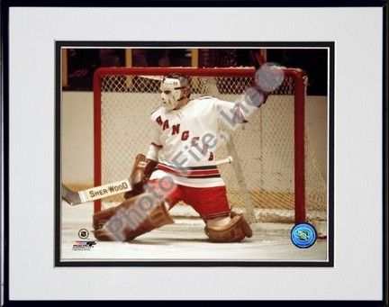 Eddie Giacomin, New York Rangers Double Matted 8" X 10" Photograph in Black Anodized Aluminum Frame