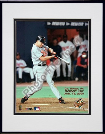 Cal Ripken, Jr., Baltimore Orioles "3000th Hit" Double Matted 8" X 10" Photograph in Black Anodized 