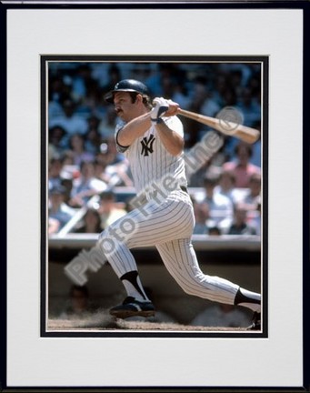 Thurman Munson, New York Yankees "Batting" Double Matted 8" X 10" Photograph in Black Anodized Alumi