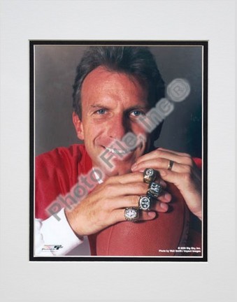 Joe Montana, San Francisco 49ers "With Super Bowl Rings" Double Matted 8" X 10" Photograph (Unframed