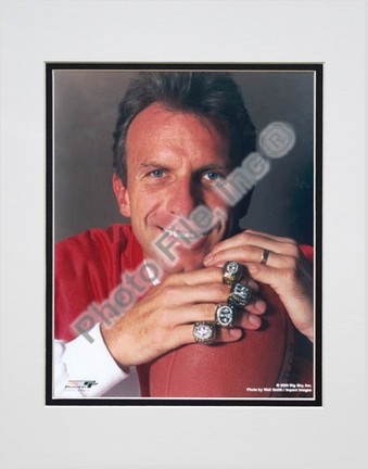 Joe Montana, San Francisco 49ers "With Super Bowl Rings" Double Matted 8" X 10" Photograph (Unframed