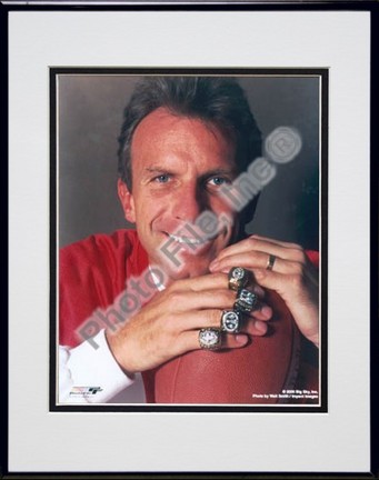 Joe Montana, San Francisco 49ers "With Super Bowl Rings" Double Matted 8" X 10" Photograph in Black 