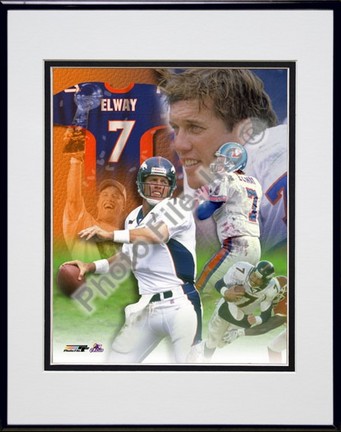 John Elway, Denver Broncos "Legends Of The Game Composite" Double Matted 8" X 10" Photograph in Blac