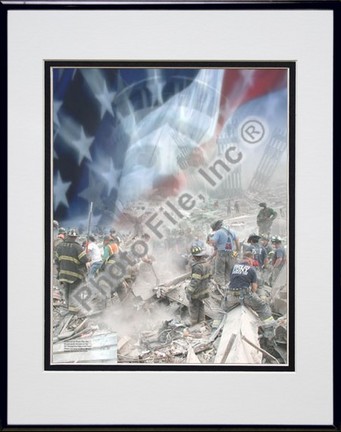 September 11th Collage Double Matted 8" X 10" Photograph in Black Anodized Aluminum Frame