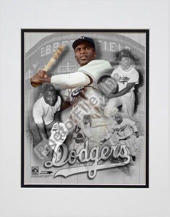 Jackie Robinson, Brooklyn Dodgers (Collage) Double Matted 8" X 10" Photograph (Unframed)