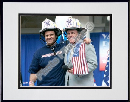 Joe Torre and Mayor Rudy Giuliani, New York Yankees Double Matted 8" X 10" Photograph in Black Anodized Alumin
