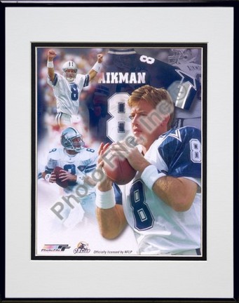 Troy Aikman, Dallas Cowboys (Collage) Double Matted 8" X 10" Photograph in Black Anodized Aluminum Frame