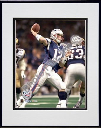 Tom Brady, New England Patriots "Action Super Bowl XXXVI #9" Double Matted 8" X 10" Photograph in Bl