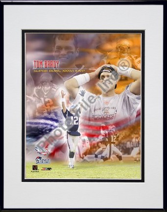 Tom Brady, New England Patriots (Collage) Double Matted 8" X 10" Photograph in Black Anodized Aluminum Frame