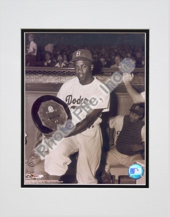 Jackie Robinson, Brooklyn Dodgers (Trophy) Double Matted 8" X 10" Photograph (Unframed)