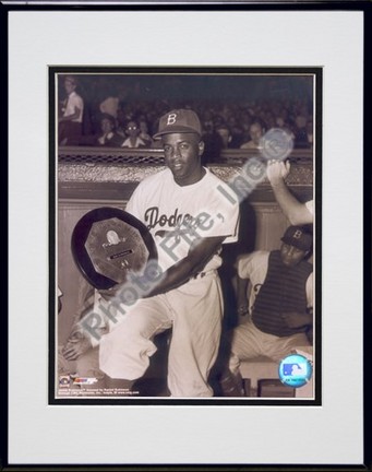 Jackie Robinson, Brooklyn Dodgers (Trophy) Double Matted 8" X 10" Photograph in Black Anodized Aluminum Frame