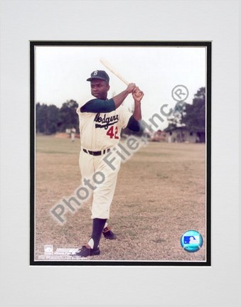 Jackie Robinson, Brooklyn Dodgers (Bat) Double Matted 8" X 10" Photograph (Unframed)