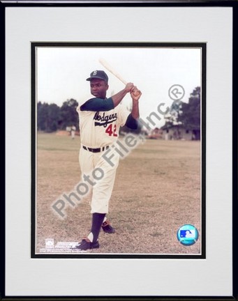 Jackie Robinson, Brooklyn Dodgers (Bat) Double Matted 8" X 10" Photograph in Black Anodized Aluminum Frame