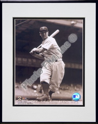 Lou Gehrig, New York Yankees (Batting) Double Matted 8" X 10" Photograph in Black Anodized Aluminum Frame