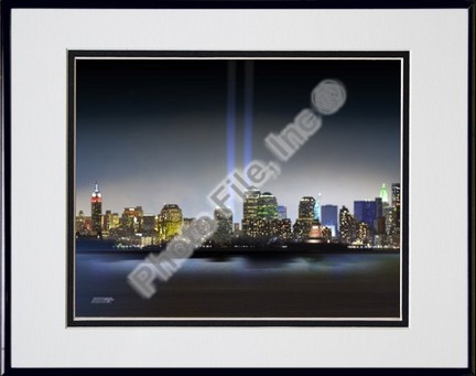 Towers Of Light (NYC) September 11 Tribute Double Matted 8" X 10" Photograph in Black Anodized Aluminum Frame