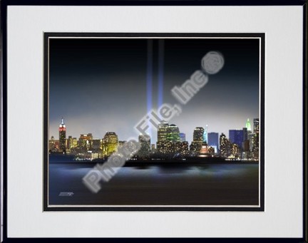 Towers Of Light (NYC) September 11 Tribute Double Matted 8" X 10" Photograph in Black Anodized Aluminum Frame