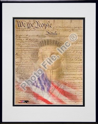 Flag / Constitution Collage Double Matted 8" X 10" Photograph in Black Anodized Aluminum Frame