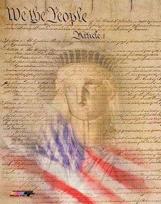 Flag / Constitution Collage Double Matted 8" X 10" Photograph (Unframed - Eggshell White Outside Matte / Black