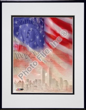 Flag / Patriotic Collage Double Matted 8" X 10" Photograph in Black Anodized Aluminum Frame