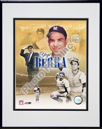 Yogi Berra, New York Yankees (Collage) Double Matted 8" X 10" Photograph in Black Anodized Aluminum Frame