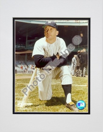 Mickey Mantle, New York Yankees "#7 Kneeling" Double Matted 8" X 10" Photograph (Unframed)