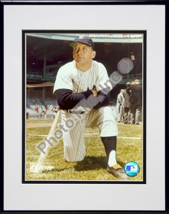 Mickey Mantle, New York Yankees "#7 Kneeling" Double Matted 8" X 10" Photograph in Black Anodized Al