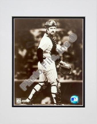 Thurman Munson, New York Yankees "Catchers Gear Sepia" Double Matted 8" X 10" Photograph (Unframed)