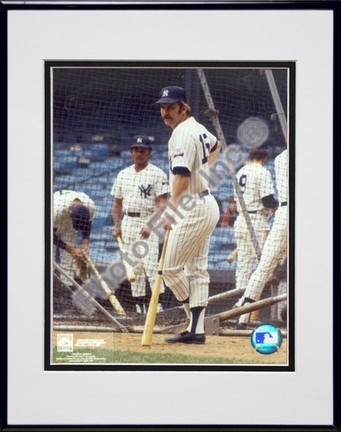 Thurman Munson, New York Yankees "Batting Cage" Double Matted 8" X 10" Photograph in Black Anodized 