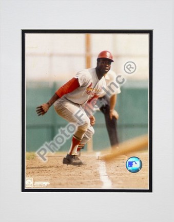 Lou Brock, St. Louis Cardinals "On Base" Double Matted 8" X 10" Photograph (Unframed)