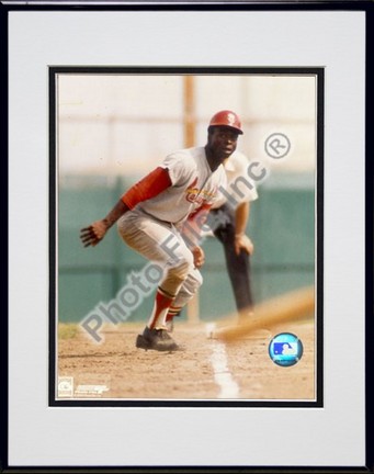 Lou Brock, St. Louis Cardinals "On Base" Double Matted 8" X 10" Photograph in Black Anodized Aluminu