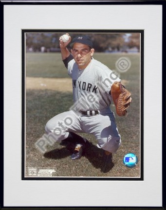 Yogi Berra, New York Yankees "Throwing Pose" Double Matted 8" X 10" Photograph in Black Anodized Alu