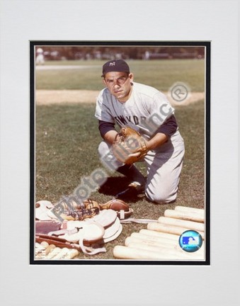Yogi Berra, New York Yankees "with Equipment" Double Matted 8" X 10" Photograph (Unframed)