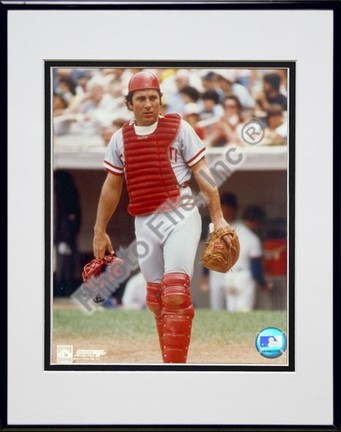 Johnny Bench, Cincinnati Reds "Catchers Gear" Double Matted 8" X 10" Photograph in Black Anodized Al