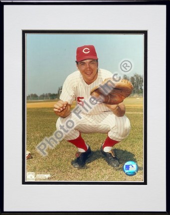 Johnny Bench, Cincinnati Reds "Posed Catching" Double Matted 8" X 10" Photograph in Black Anodized A