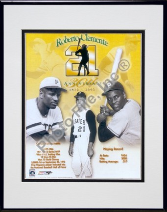 Roberto Clemente "30th Anniversary" Double Matted 8" X 10" Photograph in Black Anodized Aluminum Fra