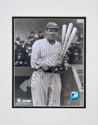 Babe Ruth, New York Yankees "3 Bats" Double Matted 8" X 10" Photograph (Unframed)