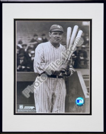 Babe Ruth, New York Yankees "3 Bats" Double Matted 8" X 10" Photograph in Black Anodized Aluminum Fr