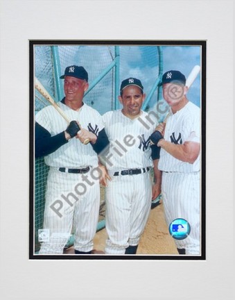 Roger Maris, Yogi Berra, and Mickey Mantle, New York Yankees Double Matted 8" X 10" Photograph (Unframed)