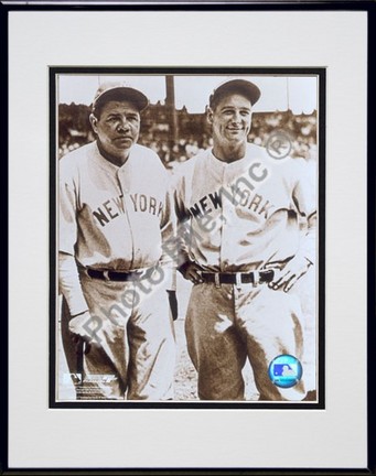 Babe Ruth and Lou Gehrig, New York Yankees Double Matted 8" X 10" Photograph in Black Anodized Aluminum Frame