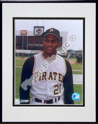 Roberto Clemente, Pittsburgh Pirates Double Matted 8" X 10" Photograph in Black Anodized Aluminum Frame