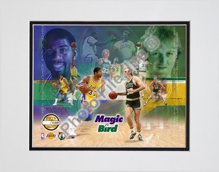 Magic Johnson and Larry Bird, Limited Edition Double Matted 8" X 10" Photograph (Unframed)