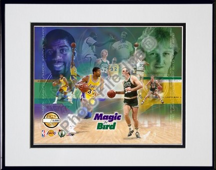 Magic Johnson and Larry Bird, Limited Edition Double Matted 8" X 10" Photograph in Black Anodized Aluminum Fra