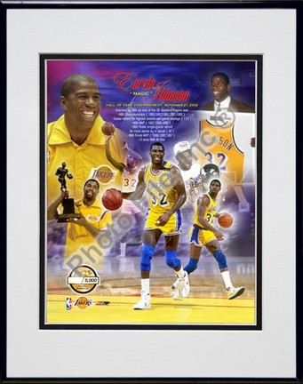 Magic Johnson, Los Angeles Lakers Limited Edition Double Matted 8" X 10" Photograph in Black Anodized Aluminum