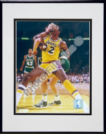 Larry Bird and Magic Johnson, (Blocking) Double Matted 8" X 10" Photograph in Black Anodized Aluminum Frame