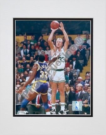 Larry Bird and Magic Johnson, (Shooting) Double Matted 8" X 10" Photograph (Unframed)