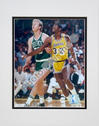 Larry Bird and Magic Johnson, (Blocking #2) Double Matted 8" X 10" Photograph (Unframed)